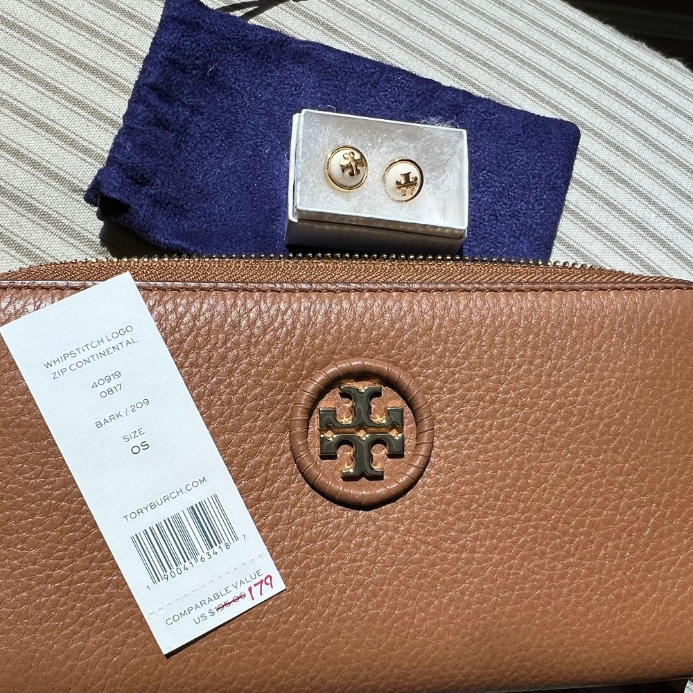 Brand new Tory Burch Wallet & earrings